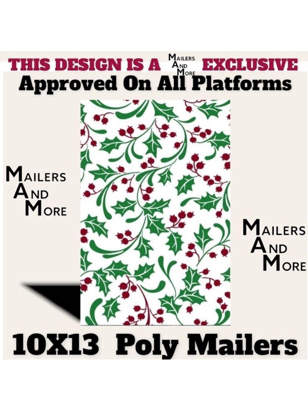 50 10X13 Poly Mailers Holly Berry Christmas Shipping Envelopes PRICE IS FIRM - Picture 3 of 4